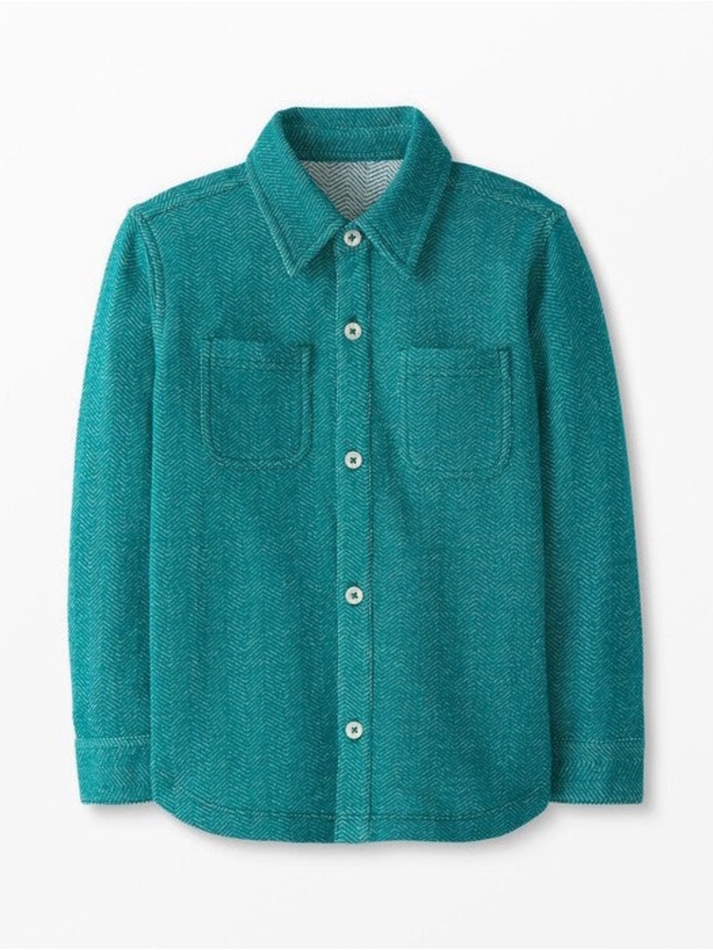 HANNA ANDERSSON Boys Teal Herringbone Button-Up Shirt